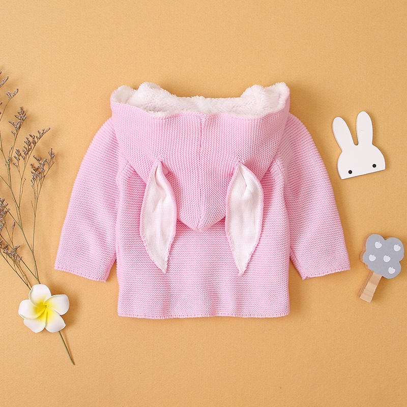 Baby Warm Cute Rabbit Ear Fur Lined Sweater
